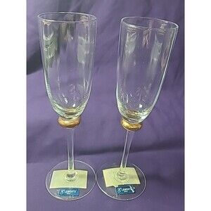 Pair of Vintage Elements Gold Accent Champagne Flute 9 in